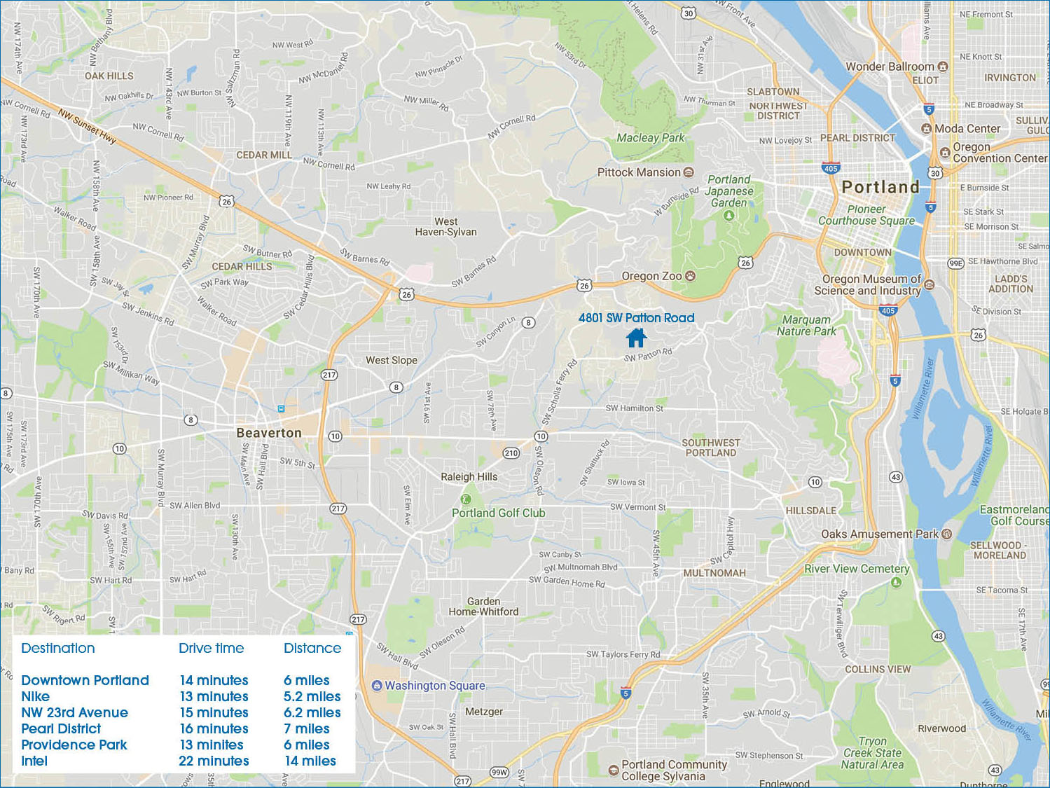 4801 SW Patton Road - map with distances