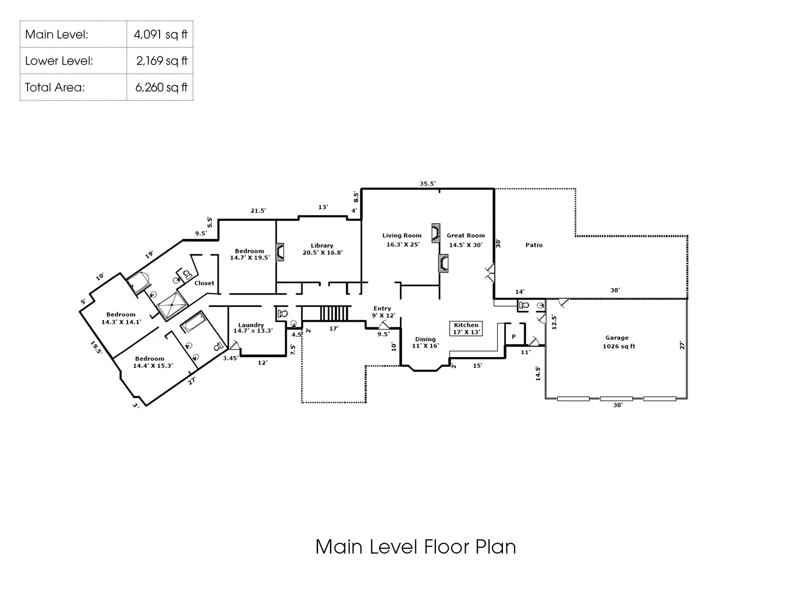 main level floor plan with sq ft